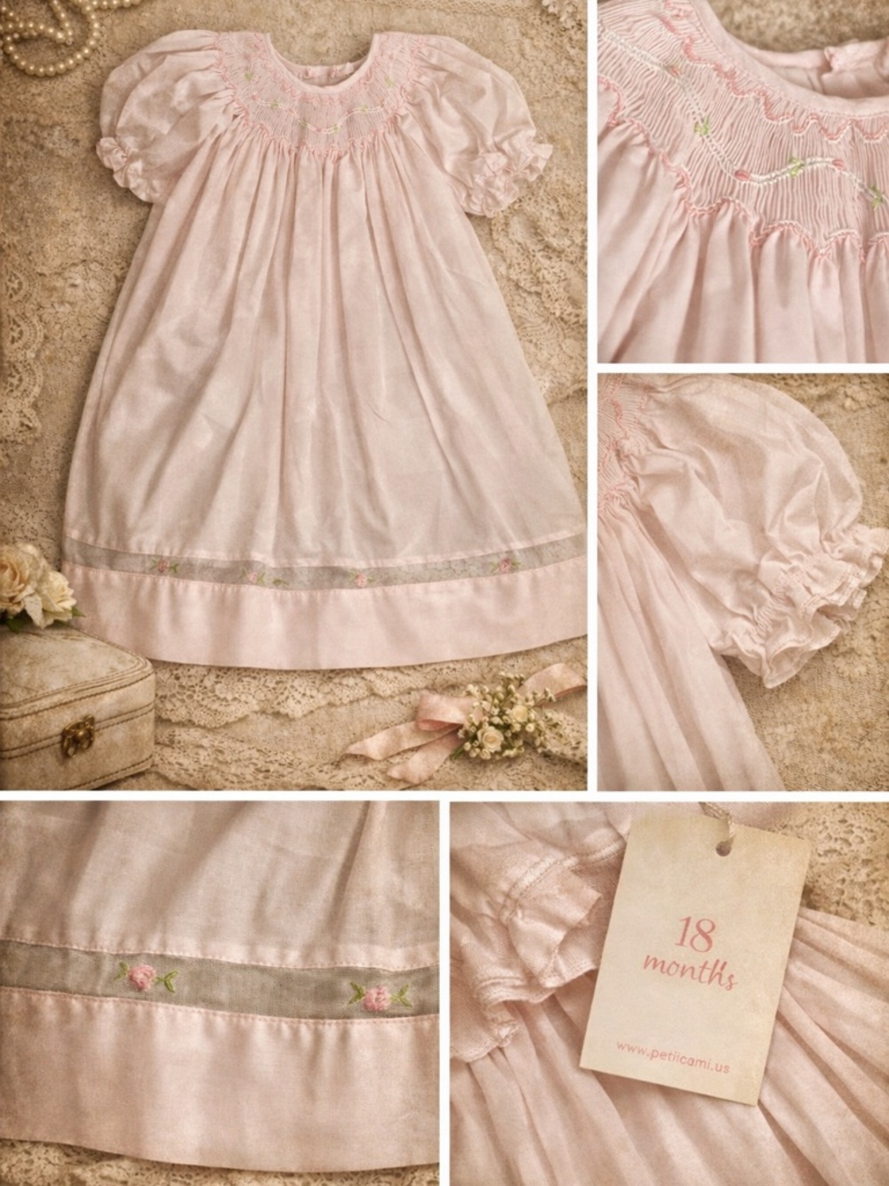 Petit Ami 18M NWT Pink Hand Smocked Heirloom Dress Puff Sleeve Vintage Classic